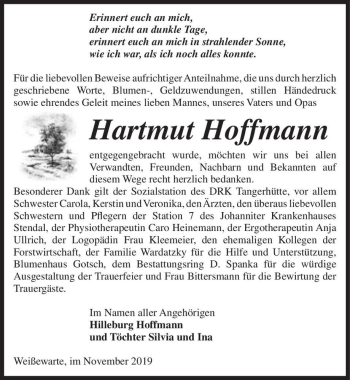 Traueranzeige von Hartmut Hoffmann  von Magdeburger Volksstimme