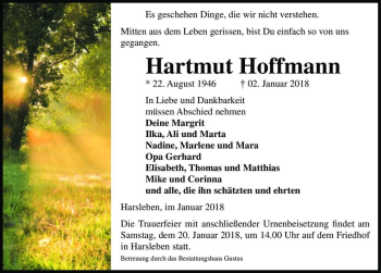 Traueranzeige von Hartmut Hoffmann  von Magdeburger Volksstimme