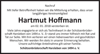 Traueranzeige von Hartmut Hoffmann  von Magdeburger Volksstimme