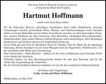 Traueranzeige von Hartmut Hoffmann  von Magdeburger Volksstimme