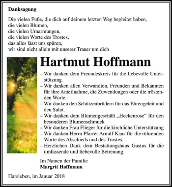 Traueranzeige von Hartmut Hoffmann  von Magdeburger Volksstimme