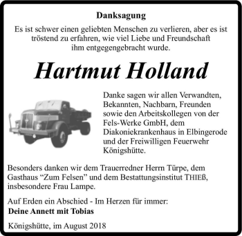 Traueranzeige von Hartmut Holland  von Magdeburger Volksstimme