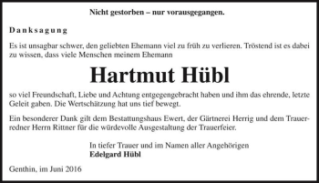 Traueranzeige von Hartmut Hübl  von Magdeburger Volksstimme