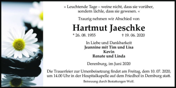 Traueranzeige von Hartmut Jaeschke  von Magdeburger Volksstimme