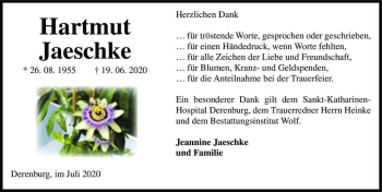 Traueranzeige von Hartmut Jaeschke  von Magdeburger Volksstimme