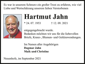 Traueranzeige von Hartmut Jahn  von Magdeburger Volksstimme