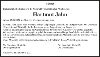 Traueranzeige von Hartmut Jahn  von Magdeburger Volksstimme