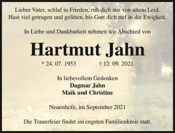 Traueranzeige von Hartmut Jahn  von Magdeburger Volksstimme