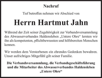 Traueranzeige von Hartmut Jahn  von Magdeburger Volksstimme