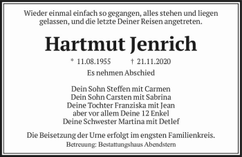 Traueranzeige von Hartmut Jenrich  von Magdeburger Volksstimme