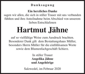 Traueranzeige von Hartmut Jähne  von Magdeburger Volksstimme