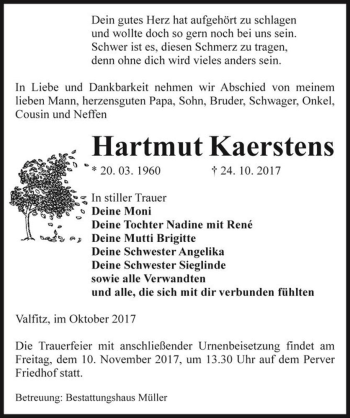 Traueranzeige von Hartmut Kaerstens  von Magdeburger Volksstimme