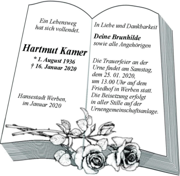 Traueranzeige von Hartmut Kamer  von Magdeburger Volksstimme