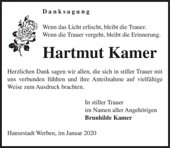Traueranzeige von Hartmut Kamer  von Magdeburger Volksstimme
