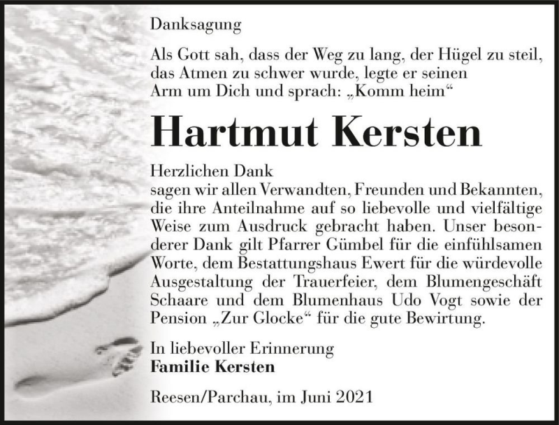  Traueranzeige für Hartmut Kersten  vom 03.07.2021 aus Magdeburger Volksstimme