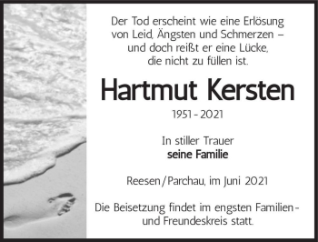 Traueranzeige von Hartmut Kersten  von Magdeburger Volksstimme