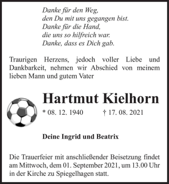 Traueranzeige von Hartmut Kielhorn  von Magdeburger Volksstimme