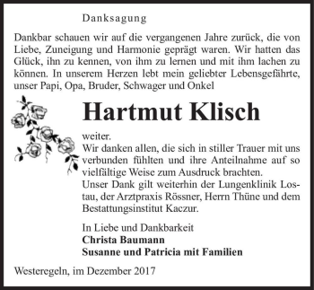 Traueranzeige von Hartmut Klisch  von Magdeburger Volksstimme