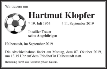 Traueranzeige von Hartmut Klopfer  von Magdeburger Volksstimme