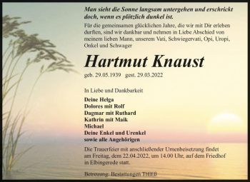 Traueranzeige von Hartmut Knaust  von Magdeburger Volksstimme