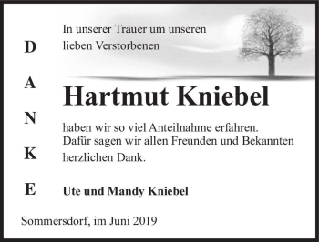 Traueranzeige von Hartmut Kniebel  von Magdeburger Volksstimme