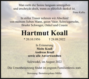 Traueranzeige von Hartmut Koall  von Magdeburger Volksstimme