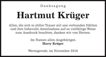 Traueranzeige von Hartmut Krüger  von Magdeburger Volksstimme