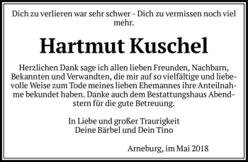 Traueranzeige von Hartmut Kuschel  von Magdeburger Volksstimme
