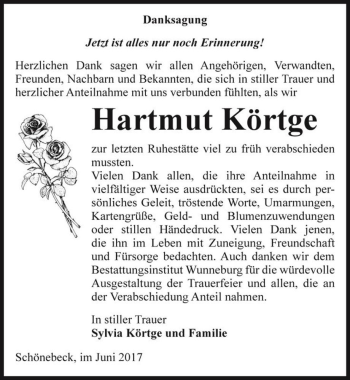 Traueranzeige von Hartmut Körtge  von Magdeburger Volksstimme