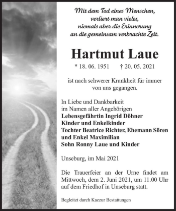Traueranzeige von Hartmut Laue  von Magdeburger Volksstimme