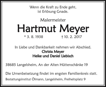 Traueranzeige von Hartmut Meyer  von Magdeburger Volksstimme