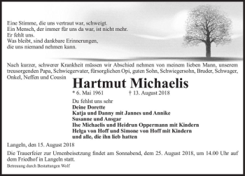 Traueranzeige von Hartmut Michaelis  von Magdeburger Volksstimme