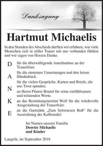 Traueranzeige von Hartmut Michaelis  von Magdeburger Volksstimme