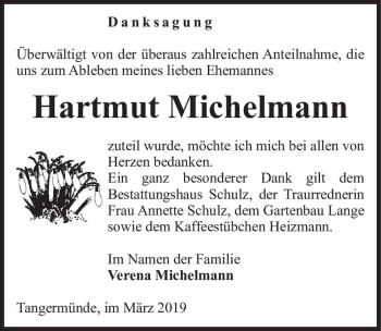 Traueranzeige von Hartmut Michelmann  von Magdeburger Volksstimme