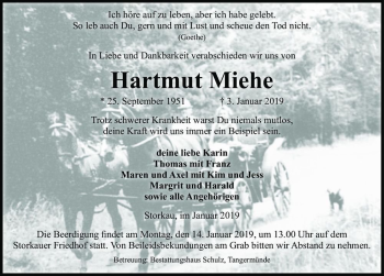 Traueranzeige von Hartmut Miehe  von Magdeburger Volksstimme