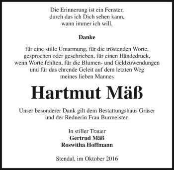 Traueranzeige von Hartmut Mäß  von Magdeburger Volksstimme