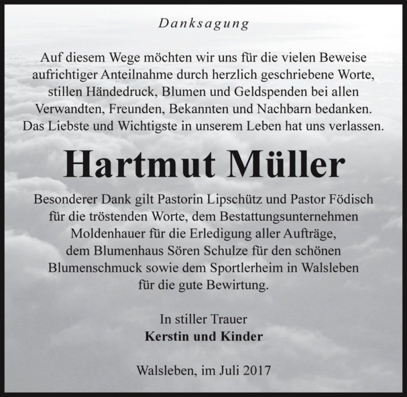  Traueranzeige für Hartmut Müller  vom 22.07.2017 aus Magdeburger Volksstimme