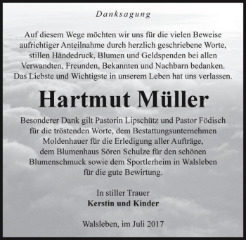 Traueranzeige von Hartmut Müller  von Magdeburger Volksstimme
