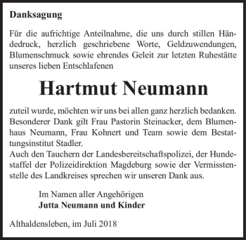 Traueranzeige von Hartmut Neumann  von Magdeburger Volksstimme
