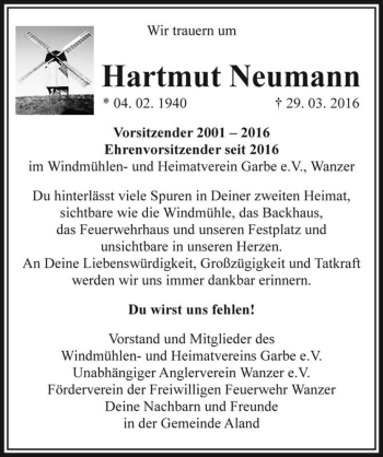 Traueranzeige von Hartmut Neumann  von Magdeburger Volksstimme