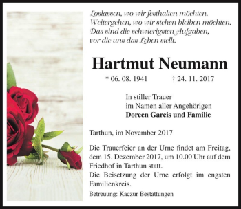 Traueranzeige von Hartmut Neumann  von Magdeburger Volksstimme