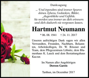 Traueranzeige von Hartmut Neumann  von Magdeburger Volksstimme
