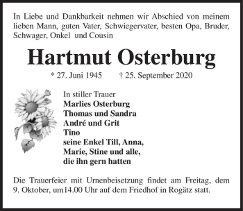 Traueranzeige von Hartmut Osterburg  von Magdeburger Volksstimme