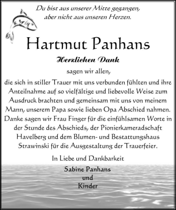 Traueranzeige von Hartmut Panhans  von Magdeburger Volksstimme