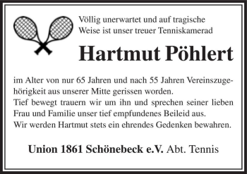 Traueranzeige von Hartmut Pöhlert  von Magdeburger Volksstimme
