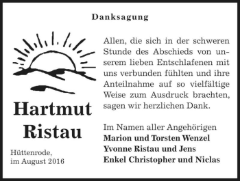 Traueranzeige von Hartmut Ristau  von Magdeburger Volksstimme