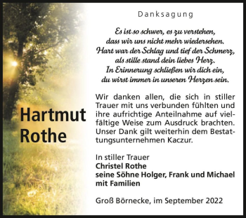 Traueranzeige von Hartmut Rothe  von Magdeburger Volksstimme