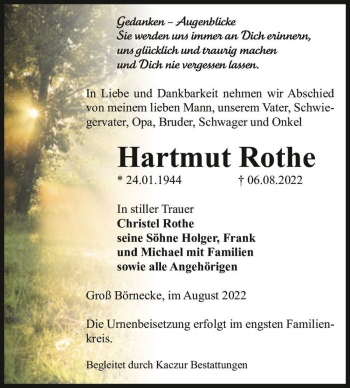 Traueranzeige von Hartmut Rothe  von Magdeburger Volksstimme