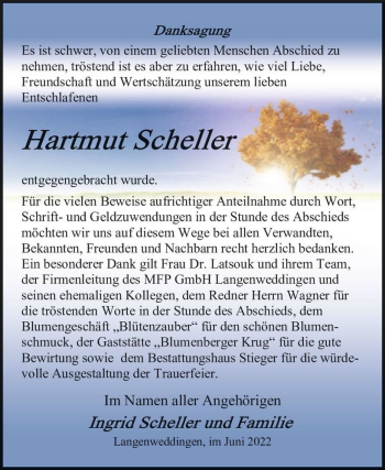 Traueranzeige von Hartmut Scheller  von Magdeburger Volksstimme