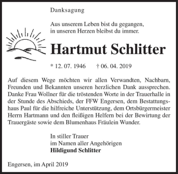 Traueranzeige von Hartmut Schlitter  von Magdeburger Volksstimme